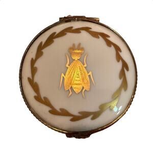 Limoges Hinged Box • Napoleonic Bee • Hand Painted • Signed France • 2”
